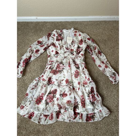 Lashbair V Neck Summer Dress A-line Print Ruffle Long Sleeve NEW floral SZ SM - Picture 4 of 9